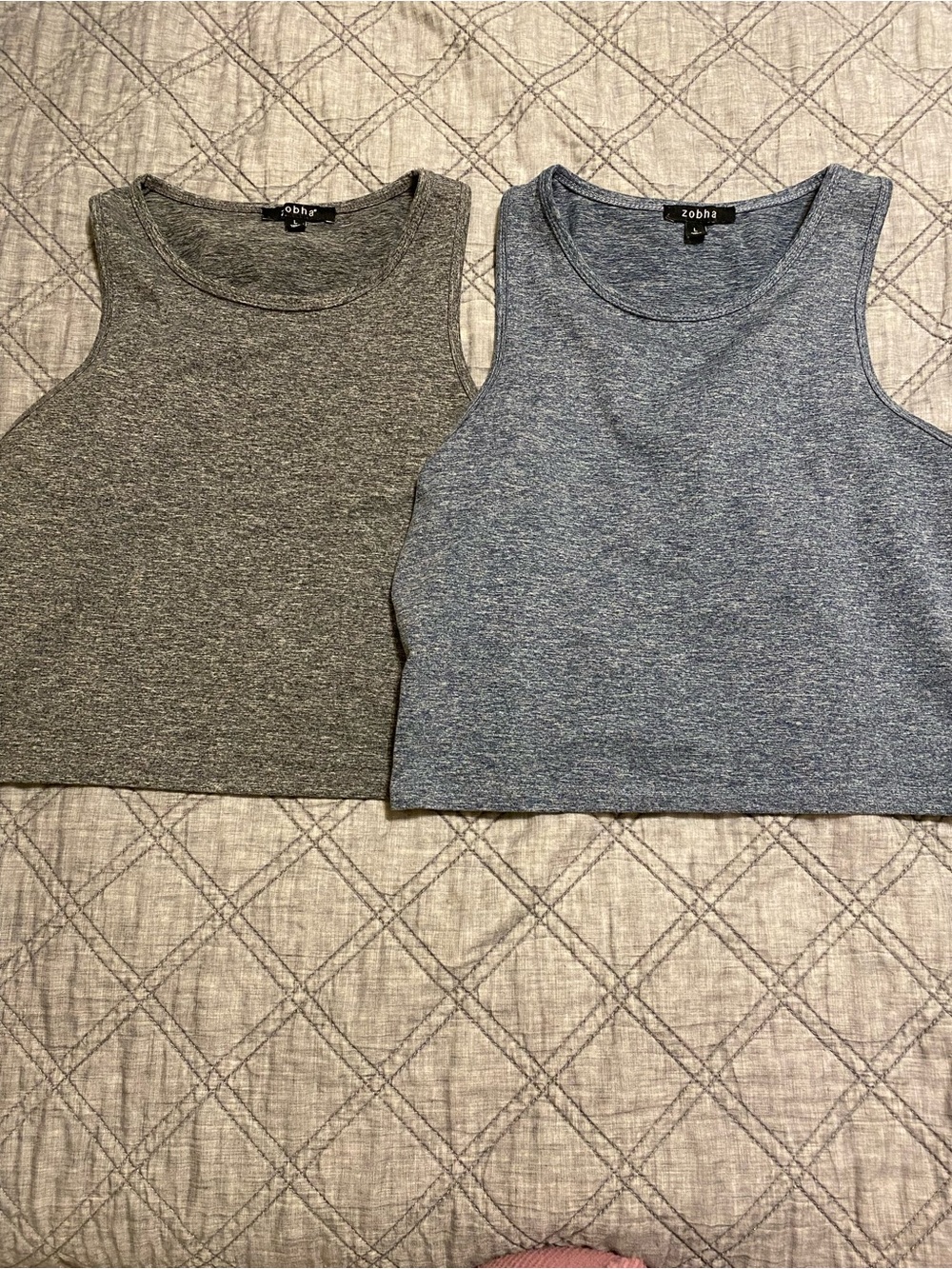 Gray and Blue Crop Tank Tops